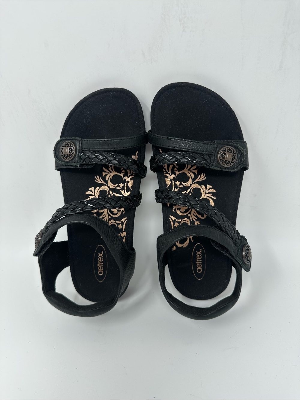 Aetrex Jullian Braided Quater Strap Sandals Black Women's 6 - Picture 6 of 16